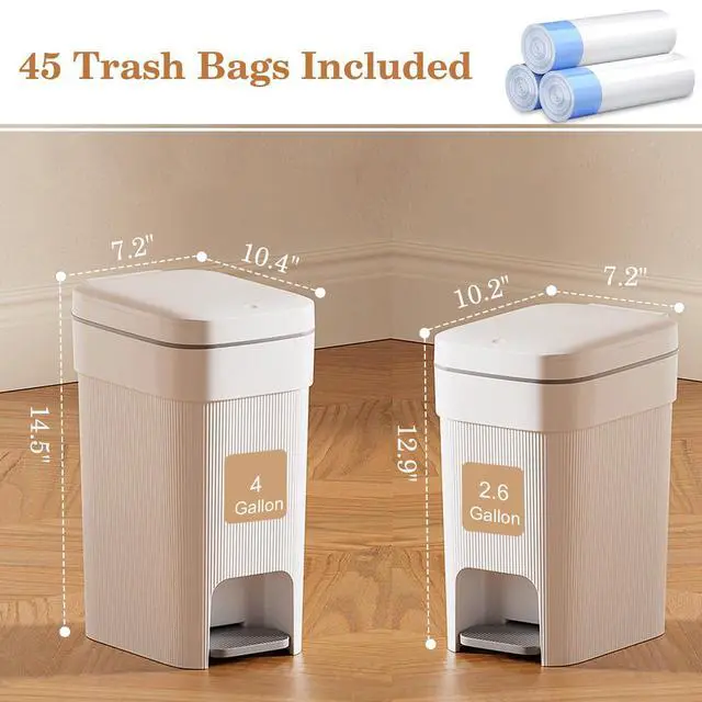 Alt view image 4 of 7 - Small Bathroom Trash Can with Lid Slim Step Garbage Can 2.6 Gallon White