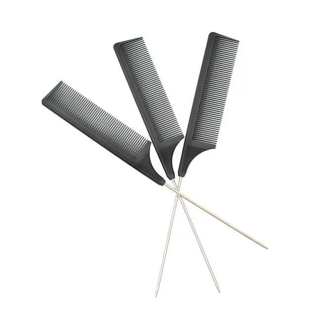 Alt view image 6 of 6 - 3 Pcs Rat Tail Combs Carbon Fiber Heat Resistant Teasing Hair Combs with Stainless Steel Pintail for All Hair Types (Black)