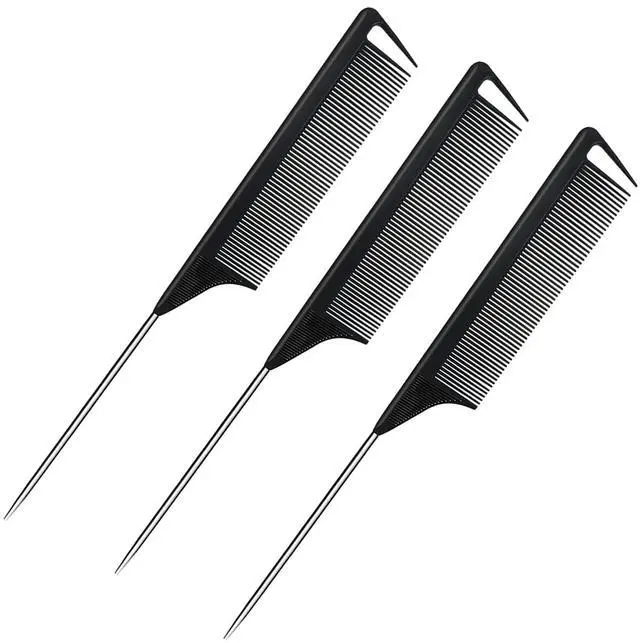 Main image of Hair Metal Carbon Parting Combs 3PCS, for Women and Girls, for Curly, Braiding, Styling (Black)