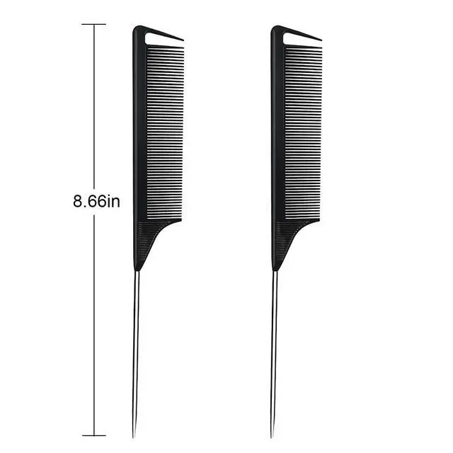 Alt view image 2 of 4 - Metal Carbon Fiber Parting Rat Tail Comb for Women Men Kids Braiding Styling Hair (Black 6Pcs)