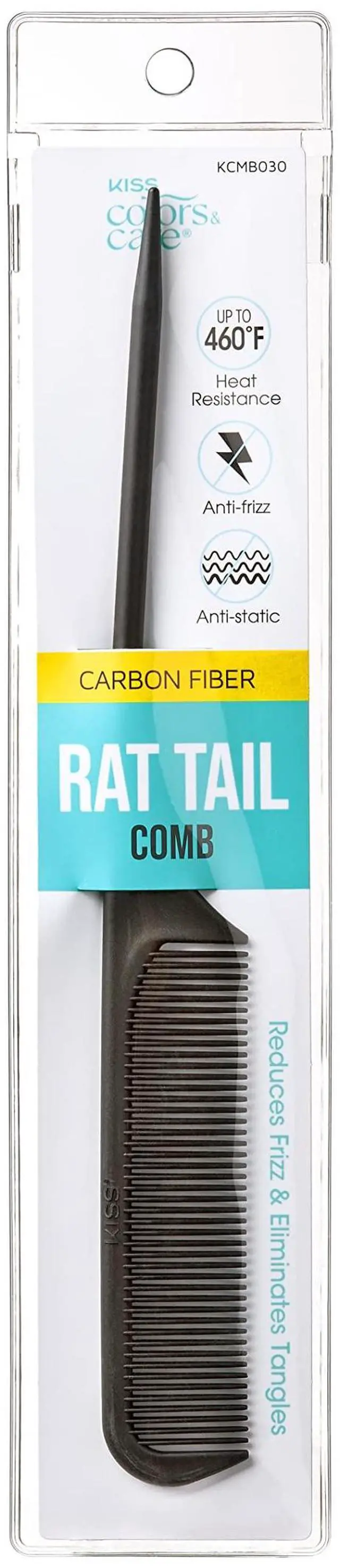 Main image of Carbon Fiber Rat Tail Comb For Hair Sectioning, Teasing, Style Prepping, Detangling, Grooming - Anti Static & Heat Resistant, Professional Quality Black