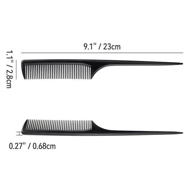 Alt view image 2 of 7 - 2 Pack Rat Tail Comb for Root Teasing, Black Fine Tooth Teasing Comb for Sectioning, Parting, Styling Hair