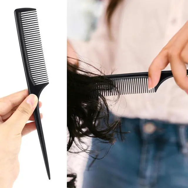 Alt view image 4 of 7 - 2 Pack Rat Tail Comb for Root Teasing, Black Fine Tooth Teasing Comb for Sectioning, Parting, Styling Hair