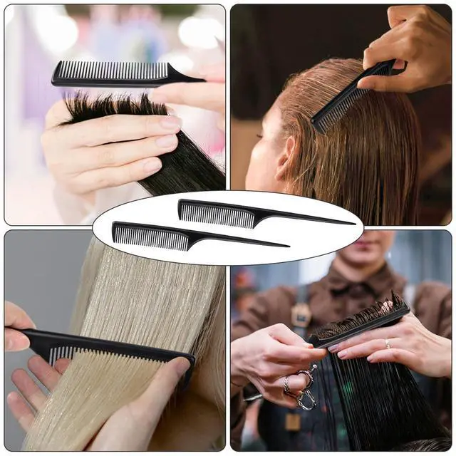 Alt view image 6 of 7 - 2 Pack Rat Tail Comb for Root Teasing, Black Fine Tooth Teasing Comb for Sectioning, Parting, Styling Hair