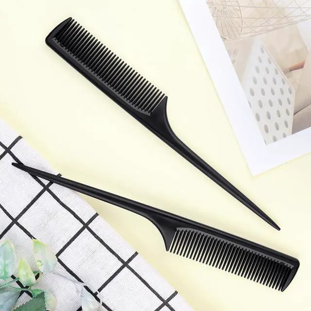 Alt view image 5 of 7 - 2 Pack Rat Tail Comb for Root Teasing, Black Fine Tooth Teasing Comb for Sectioning, Parting, Styling Hair