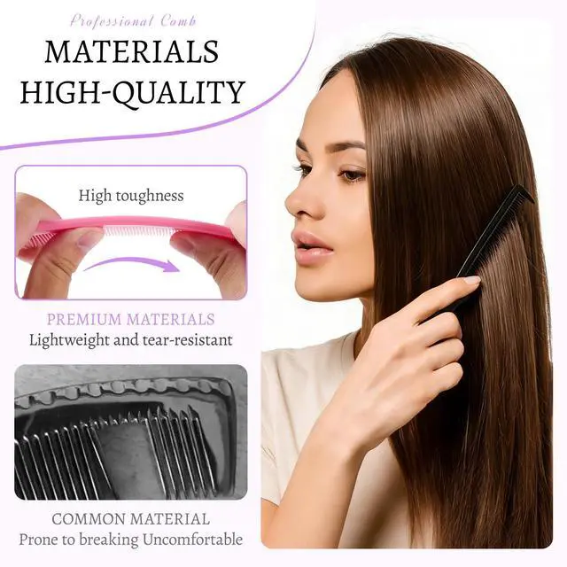 Alt view image 5 of 7 - 6PCS Rat Tail Combs Set, Parting Comb for Braiding, Hair Teasing & Sectioning, Heat Resistant Anti-Static Carbon Fiber Hair Comb with Stainless Steel Pin Tail (6 Pcs)