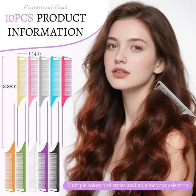 Alt view image 7 of 7 - 6PCS Rat Tail Combs Set, Parting Comb for Braiding, Hair Teasing & Sectioning, Heat Resistant Anti-Static Carbon Fiber Hair Comb with Stainless Steel Pin Tail (6 Pcs)