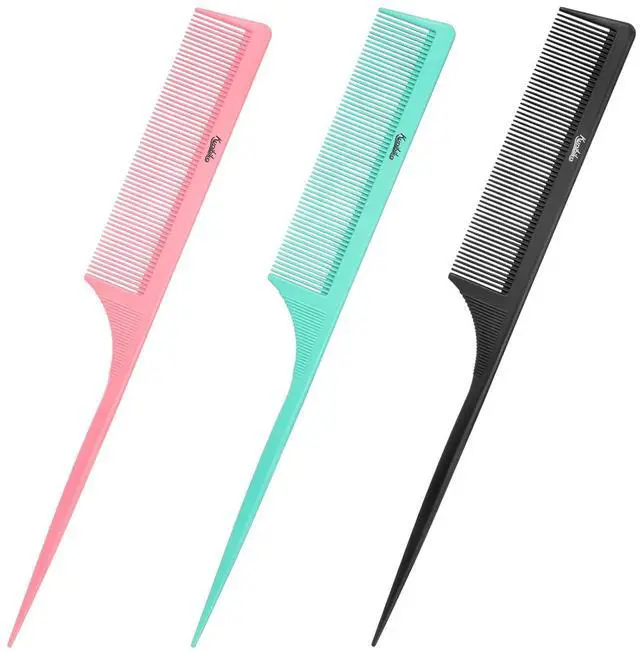 Main image of 3Pcs 9Inch Rat Tail Comb for WomenFine Tooth Parting CombCarbon Fiber Heat Resistant Anti Static Teasing for Back Combing Root Teasing Adding Volume Evening Styling (PinkGreen,Black)
