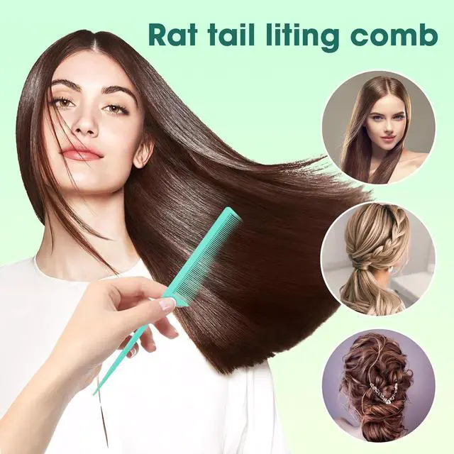 Alt view image 5 of 7 - 3Pcs 9Inch Rat Tail Comb for WomenFine Tooth Parting CombCarbon Fiber Heat Resistant Anti Static Teasing for Back Combing Root Teasing Adding Volume Evening Styling (PinkGreen,Black)