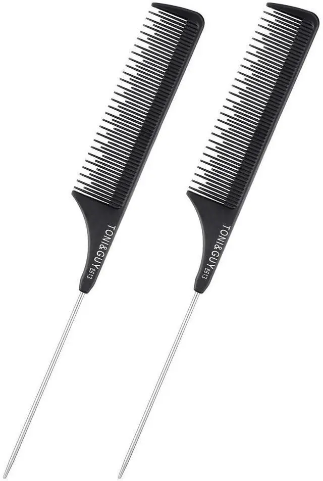 Main image of 2 Pack Rat Tail Comb Black Teasing Comb for Sectioning, Parting, Styling Hair (Stainless Steel Pintail)
