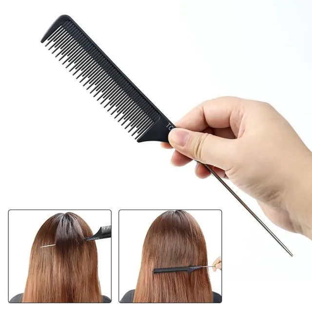Alt view image 4 of 7 - 2 Pack Rat Tail Comb Black Teasing Comb for Sectioning, Parting, Styling Hair (Stainless Steel Pintail)