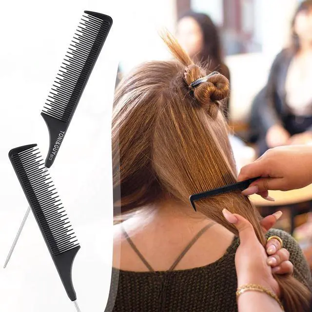 Alt view image 5 of 7 - 2 Pack Rat Tail Comb Black Teasing Comb for Sectioning, Parting, Styling Hair (Stainless Steel Pintail)