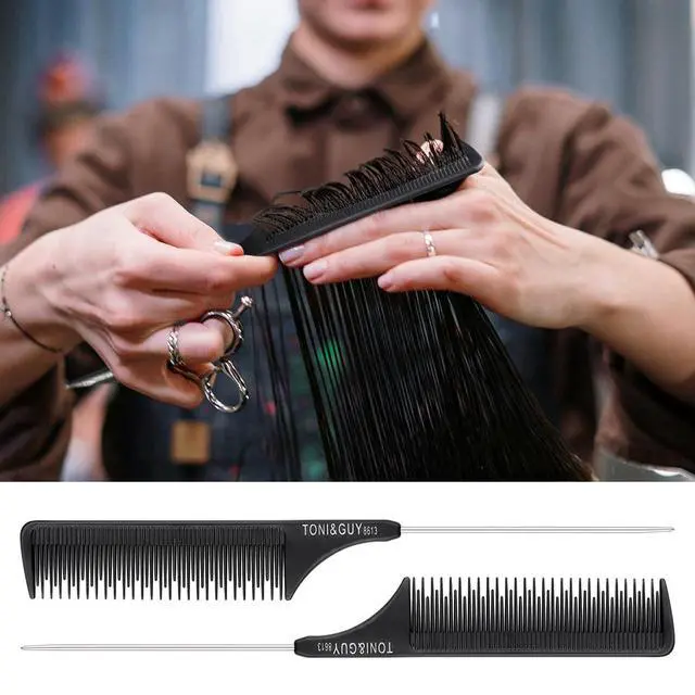 Alt view image 6 of 7 - 2 Pack Rat Tail Comb Black Teasing Comb for Sectioning, Parting, Styling Hair (Stainless Steel Pintail)