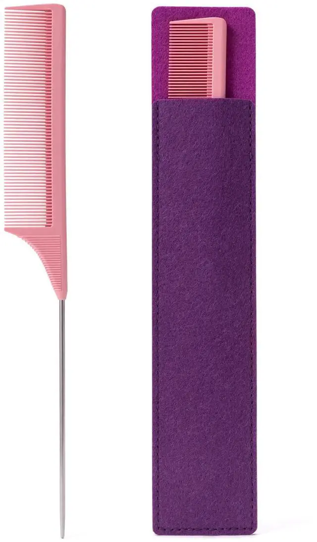 Main image of Rattail Carbon Comb - Wide Tooth, Teasing, Metal Parting, Perfect for Lifting and Hairstyling, Lightweight, Pink
