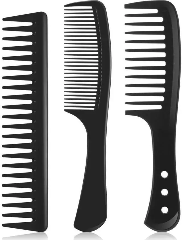 Main image of 3 Pcs Wide Tooth Detangling Hair Comb Set, Carbon Fiber Anti Static