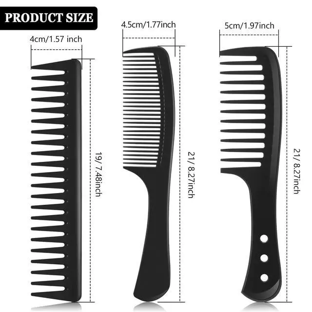 Alt view image 2 of 7 - 3 Pcs Wide Tooth Detangling Hair Comb Set, Carbon Fiber Anti Static