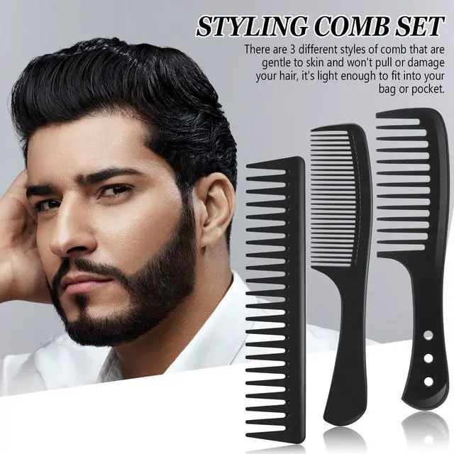 Alt view image 4 of 7 - 3 Pcs Wide Tooth Detangling Hair Comb Set, Carbon Fiber Anti Static