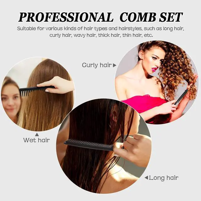 Alt view image 6 of 7 - 3 Pcs Wide Tooth Detangling Hair Comb Set, Carbon Fiber Anti Static