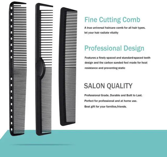Alt view image 2 of 7 - 6 Pieces Carbon Fiber Hair Combs Set, General Styling Grooming Combs, Anti Static Heat Resistant Hairdressing Comb, Fine and Wide Tooth Hair Barber Rat Tail Comb