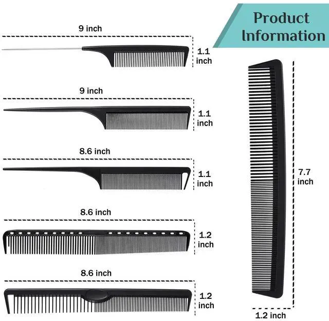 Alt view image 7 of 7 - 6 Pieces Carbon Fiber Hair Combs Set, General Styling Grooming Combs, Anti Static Heat Resistant Hairdressing Comb, Fine and Wide Tooth Hair Barber Rat Tail Comb