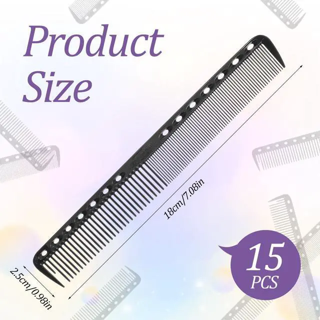 Alt view image 2 of 7 - 15 Pcs Carbon Fiber Comb, Professional Hair Combs, Fine & Standard Tooth Styling & Cutting Combs, Detangling Comb Set for Salon, Barbers, Men Women, Black