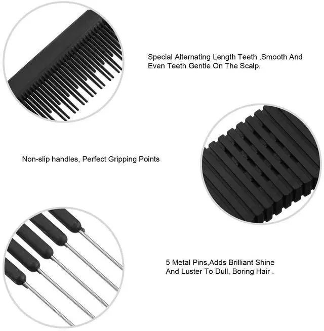 Alt view image 4 of 6 - 2 Pack Tail Combs - Black Carbon Fiber Teasing & Lifting for Rat Tails and Hair Salon or Home Use(Lift Combs)