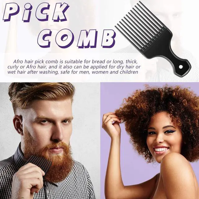 Alt view image 5 of 6 - 3 Pieces Hair Pick Comb Wide-tooth Afro Comb for Men Detangling Styling Set, Carbon Fiber Pick Barber Brush Tool for Beard, Long, Thick, Curly Afro Hair