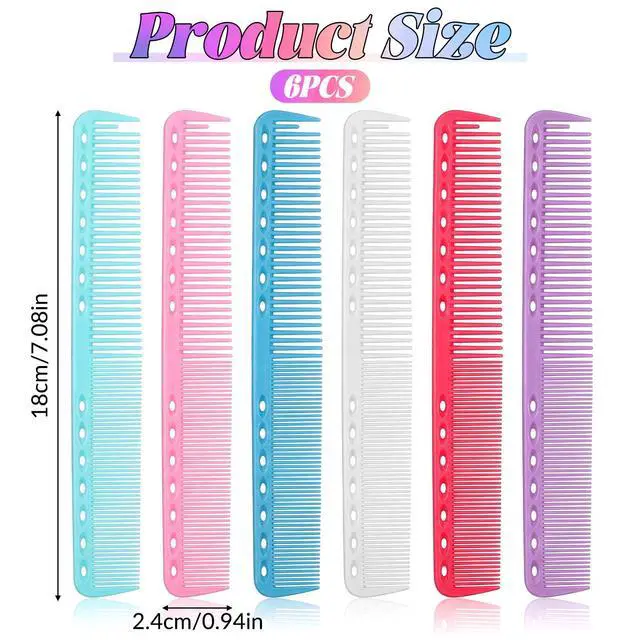 Alt view image 2 of 7 - 6 Pcs Carbon Fiber Cutting Comb Set, Professional Heat Resistant Barber Combs, Fine Tooth Anti-Static Hair Styling Comb for Salon Hairdressing for Men Women and Home Use (5 Colors)