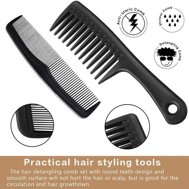 Alt view image 4 of 6 - 3 Pieces Hair Pick Comb Wide-tooth Afro Comb for Men Detangling Styling Set, Carbon Fiber Pick Barber Brush Tool for Beard, Long, Thick, Curly Afro Hair