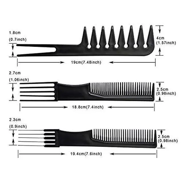 Alt view image 3 of 5 - 10PCS Black Hair Combs Set for Hairdressing, Cutting & Styling - For Women, Men & Kids
