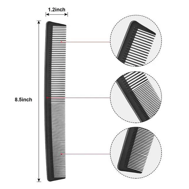Alt view image 2 of 6 - 3 Pack Fine and Wide Tooth Hair Comb, Professional Women and Men Black Carbon Barber Fiber Cutting Comb, Heat Resistant Tool for All Hair Types Salon Hairdressing Styling