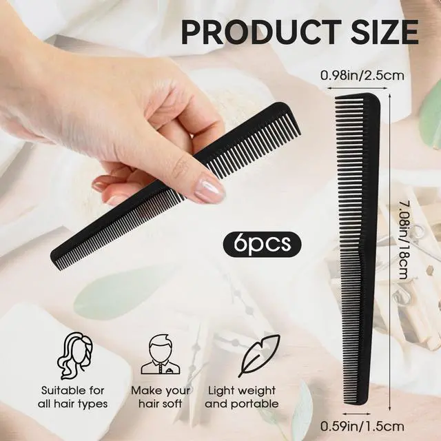 Alt view image 2 of 7 - Premium Carbon Fiber Barber Combs, Taper Comb for Men, Women & Hair Stylists - Heat Resistant & Fine Tooth - Salon Quality