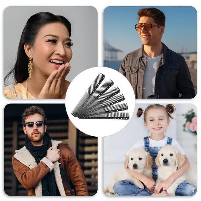 Alt view image 7 of 7 - 6PC Carbon Fiber Cutting Comb - Barber & Hair Stylist Comb, Heat Resistant, Medium & Fine Tooth for Men & Women, Clipper Cuts, Home Salon
