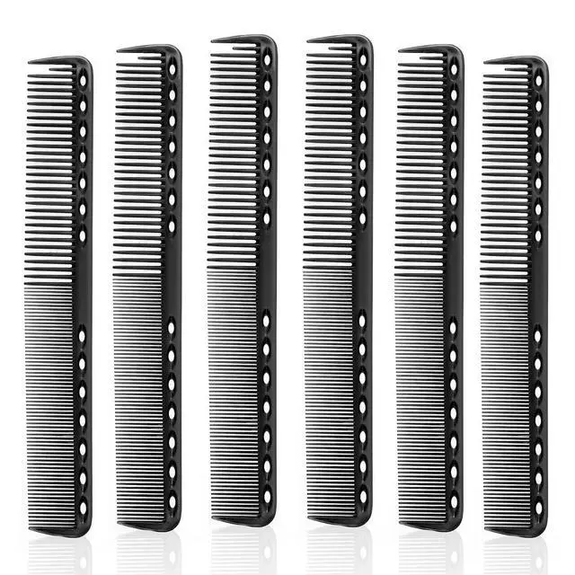 Main image of 6PC Carbon Fiber Cutting Comb - Barber & Hair Stylist Comb, Heat Resistant, Medium & Fine Tooth for Men & Women, Clipper Cuts, Home Salon