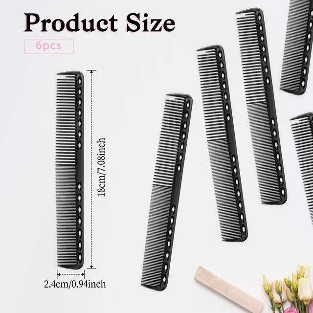 Alt view image 2 of 7 - 6PC Carbon Fiber Cutting Comb - Barber & Hair Stylist Comb, Heat Resistant, Medium & Fine Tooth for Men & Women, Clipper Cuts, Home Salon