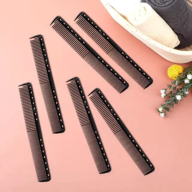 Alt view image 3 of 7 - 6PC Carbon Fiber Cutting Comb - Barber & Hair Stylist Comb, Heat Resistant, Medium & Fine Tooth for Men & Women, Clipper Cuts, Home Salon