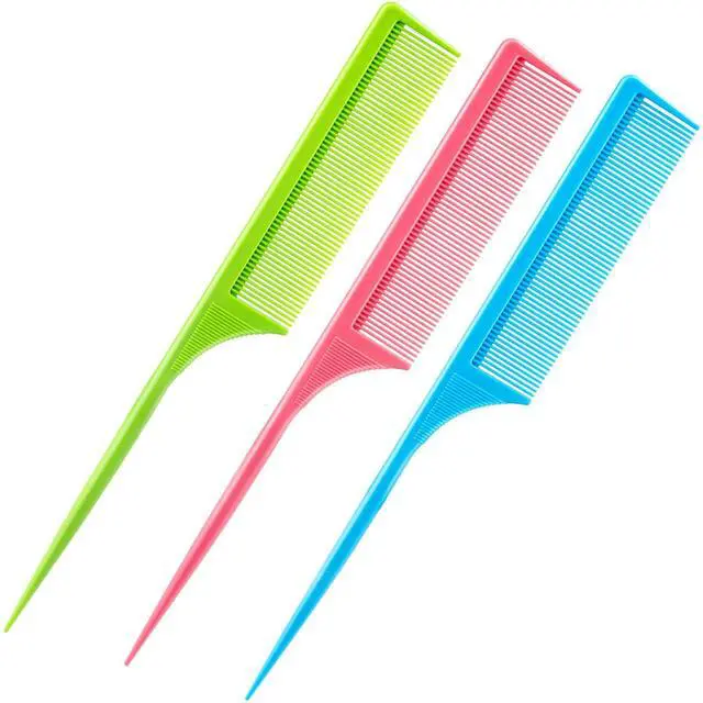 Main image of 3 Pack Rat Tail Combs Fine Tooth Parting Tip for Women Carbon Fiber Heat Resistant Anti Static Teasing for Back Combing Root Teasing Adding Volume Evening Styling(Green, Pink, Blue)