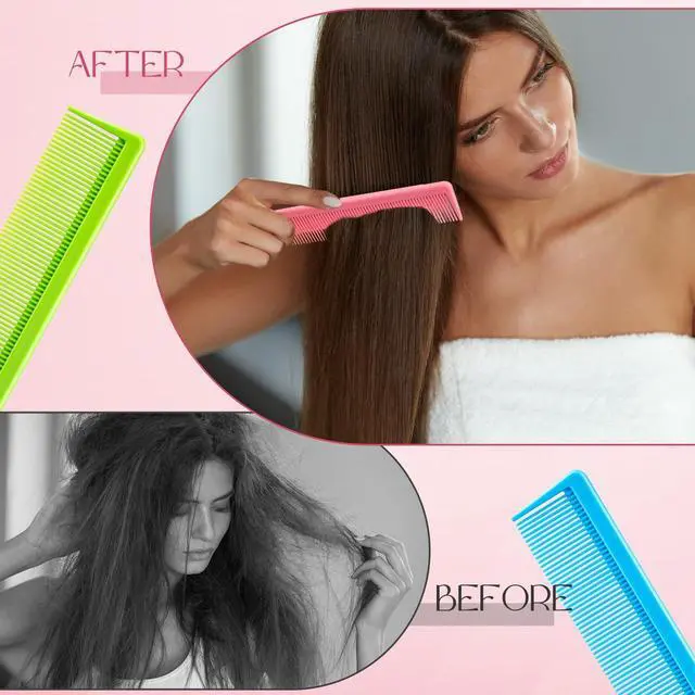 Alt view image 4 of 6 - 3 Pack Rat Tail Combs Fine Tooth Parting Tip for Women Carbon Fiber Heat Resistant Anti Static Teasing for Back Combing Root Teasing Adding Volume Evening Styling(Green, Pink, Blue)