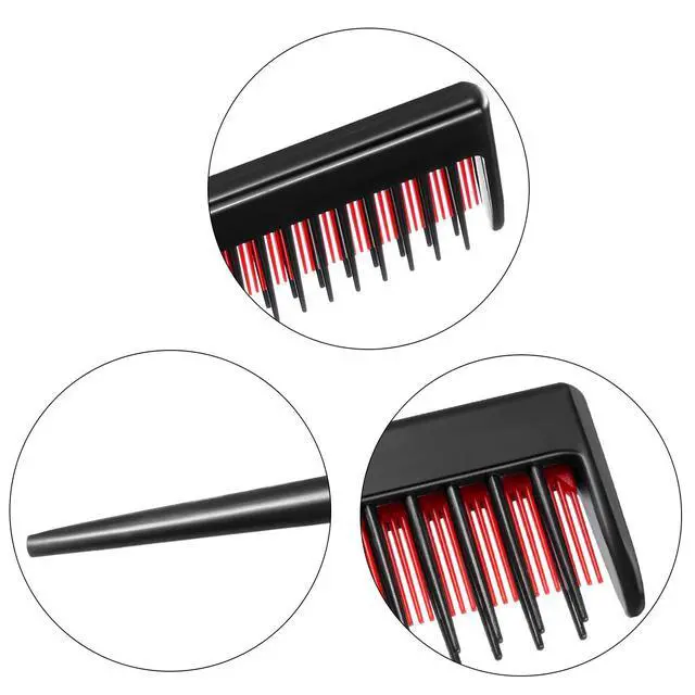 Alt view image 4 of 6 - 3 Pcs 8 Inch Triple Teasing Comb Rat Tail Comb with Pick for Women Styling Parting Lightweight Sectioning Fine Tooth Backcombing Combs Add Volume(Black and Red)