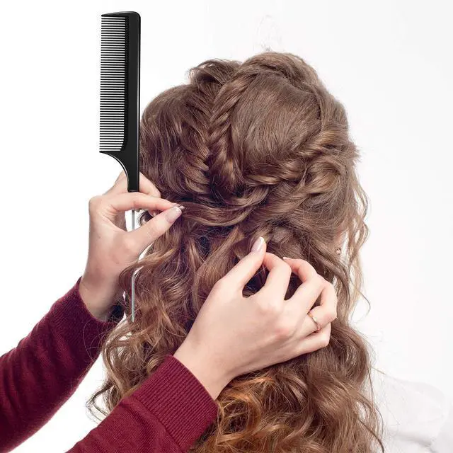 Alt view image 4 of 6 - 16 Pack Rat Tail Comb Set Salon Hair Stylists Foiling Parting Combs with Stainless Steel Tail Pin Carbon Fiber Heat Resistant Fine Tooth Combs for Women Braiding Teasing(Black)