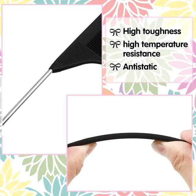 Alt view image 3 of 7 - 12 Pcs Rat Tail Comb for Parting Braiding Hair Carbon Fiber Heat Resistant Teasing Comb Stainless Steel Pintail for Pressing Teasing Hair Styling Salon Hairdressing Home(Pink, Black)
