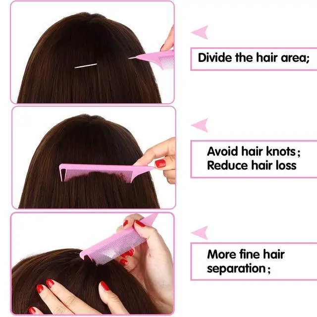 Alt view image 4 of 7 - 12 Pcs Rat Tail Comb for Parting Braiding Hair Carbon Fiber Heat Resistant Teasing Comb Stainless Steel Pintail for Pressing Teasing Hair Styling Salon Hairdressing Home(Pink, Black)