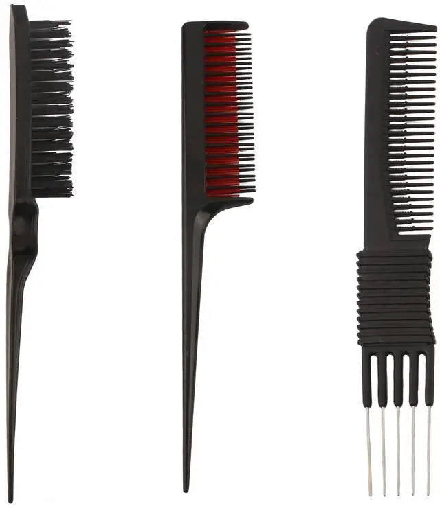 Main image of 3 Pcs Hair Styling Comb Set, Black Carbon Fiber Lift Comb, Metal Pin Tail Comb, Nylon Bristle Hair Brush, Professional Salon Tools for Detangling, Sectioning