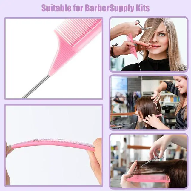 Alt view image 7 of 7 - 10 PCS Rat Tail Combs Set - Hair Teasing Fine Tooth Comb for Women Girls, Parting Comb for Braiding Hair Styling Tools & Appliances with Stainless Steel Pintail Carbon Fiber Heat Resistant