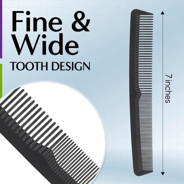 Alt view image 3 of 7 - Professional Grade Styling Comb Set - 4 Pack Premium Carbon Fiber 7" Comb - Heat Resistant, Fine and Wide Tooth, Anti Static - Salon Quality Hair Styling Accessories for Home or Barber