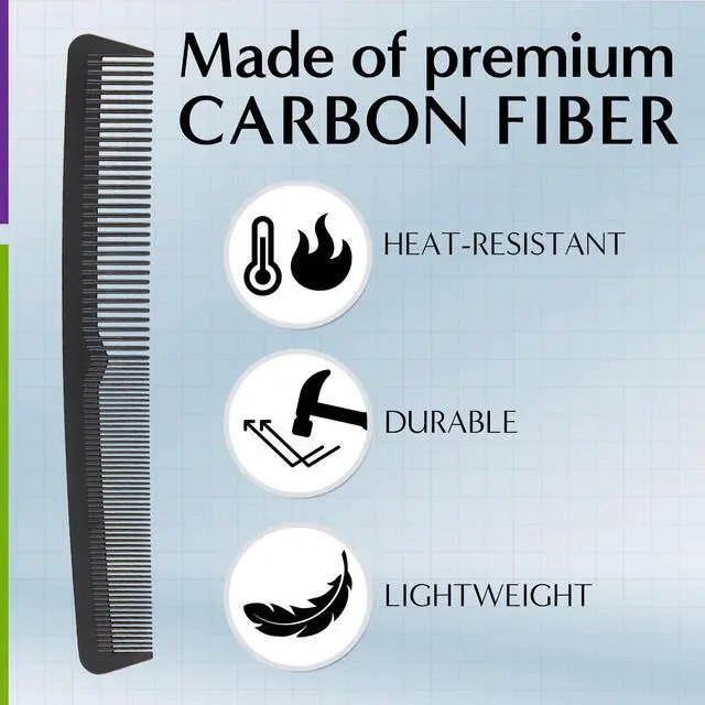 Alt view image 5 of 7 - Professional Grade Styling Comb Set - 4 Pack Premium Carbon Fiber 7" Comb - Heat Resistant, Fine and Wide Tooth, Anti Static - Salon Quality Hair Styling Accessories for Home or Barber