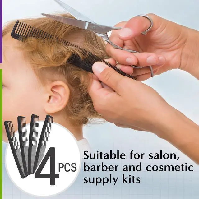 Alt view image 7 of 7 - Professional Grade Styling Comb Set - 4 Pack Premium Carbon Fiber 7" Comb - Heat Resistant, Fine and Wide Tooth, Anti Static - Salon Quality Hair Styling Accessories for Home or Barber