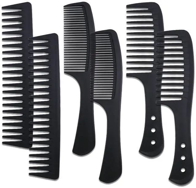 Main image of 6PCS Large Wide Tooth Comb Set Detangling Shower Hair Comb Professional Carbon Fiber Cutting Comb for Women&Men's Wet Dry Curly Long Hair Anti Static Heat Resistant Comb Reduce Hair Loss and Breakage