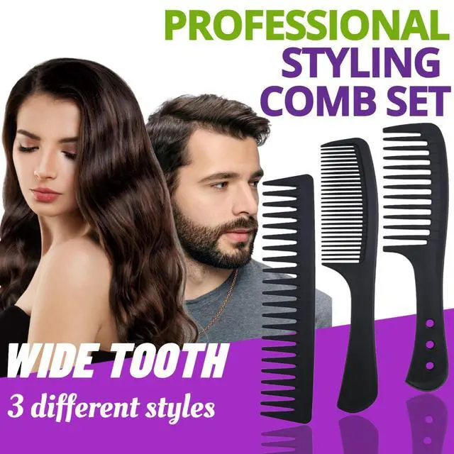 Alt view image 2 of 7 - 6PCS Large Wide Tooth Comb Set Detangling Shower Hair Comb Professional Carbon Fiber Cutting Comb for Women&Men's Wet Dry Curly Long Hair Anti Static Heat Resistant Comb Reduce Hair Loss and Breakage
