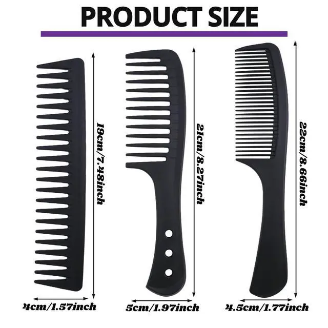 Alt view image 3 of 7 - 6PCS Large Wide Tooth Comb Set Detangling Shower Hair Comb Professional Carbon Fiber Cutting Comb for Women&Men's Wet Dry Curly Long Hair Anti Static Heat Resistant Comb Reduce Hair Loss and Breakage